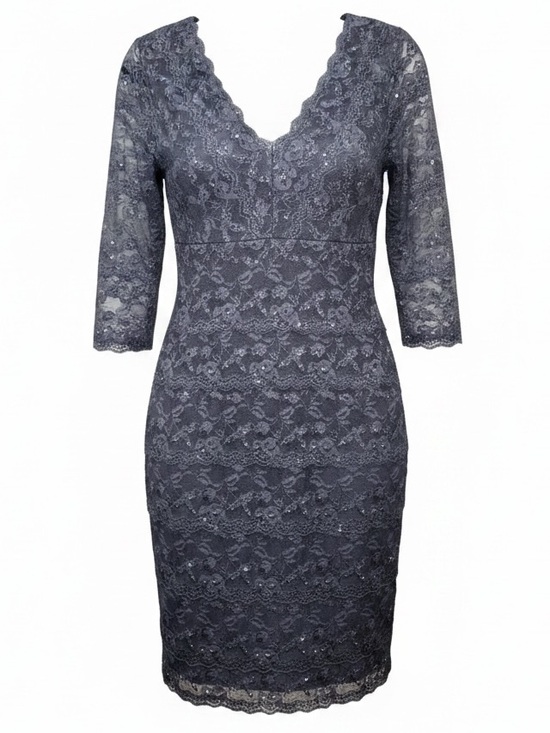 Cache Dresses & Skirts - Cache Cocktail Dress Size 10 Gray lace Sequins & Beads EUC wore once